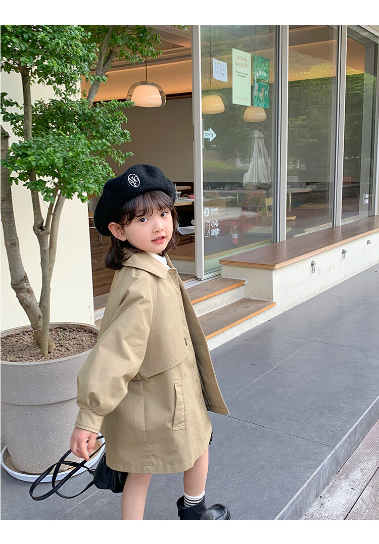 Budinghalu Girls' Jacket, Spring And Autumn Style, Children's Fashionable Versatile Windbreaker, Mid-Length, for Older Children, Casual Korean-Style Top, Trendy 20