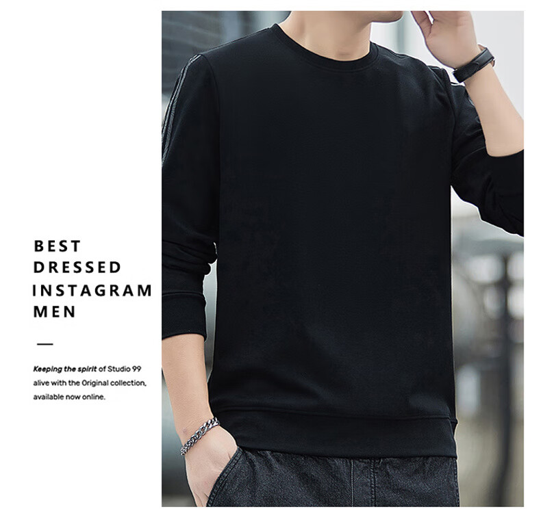 ROMON Men's Sweatshirt, Spring And Autumn Round Neck Loose High-End Long-Sleeve T-Shirt, Comfortable Base Layer Jacket for Men, 8939 Dark Gray 2XL 10