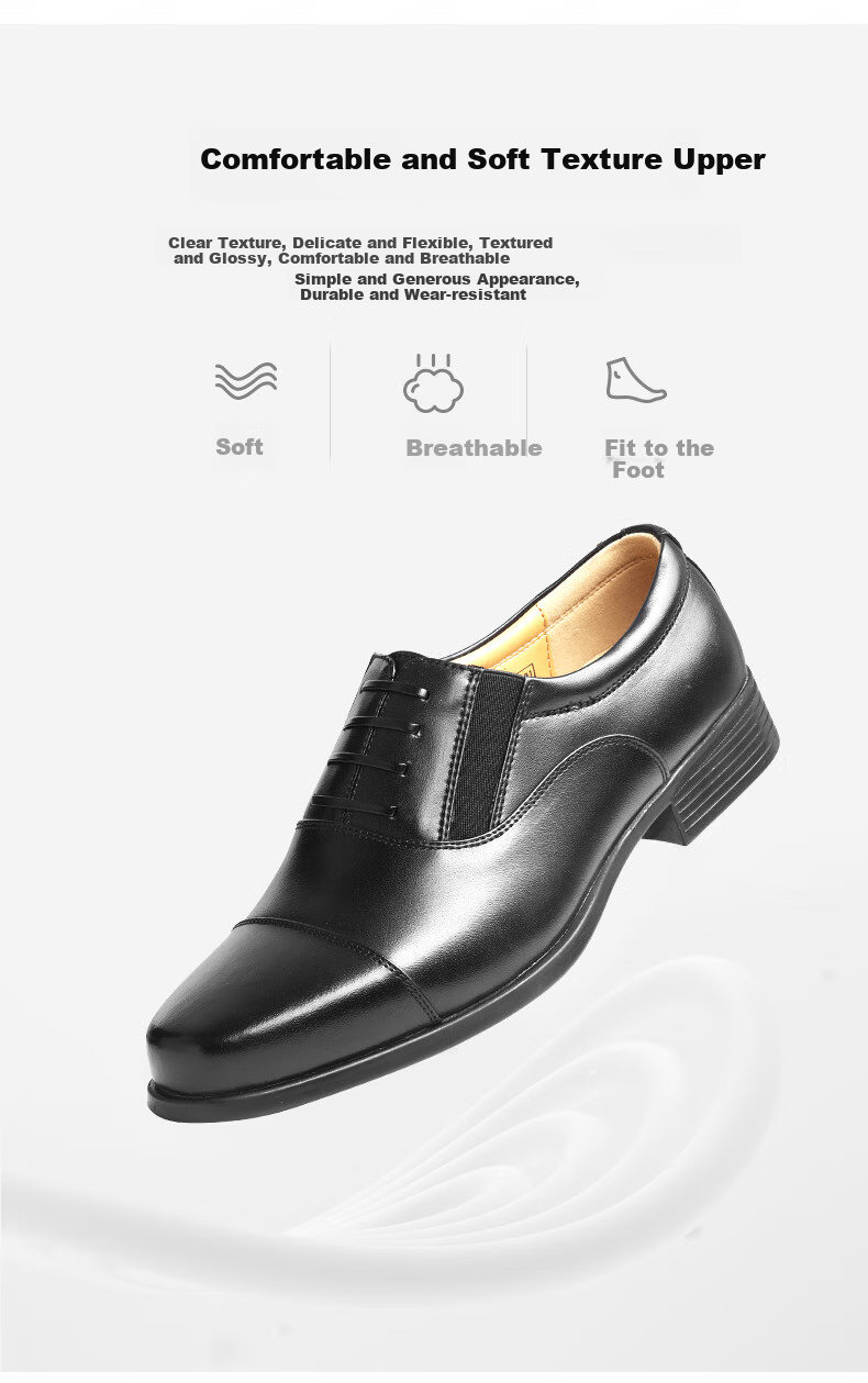 3514 Business Formal Leather Shoes with Three-Point Connection, Simple Slip-On Leather Shoes for Men, Derby Shoes, Black, Size 38 5
