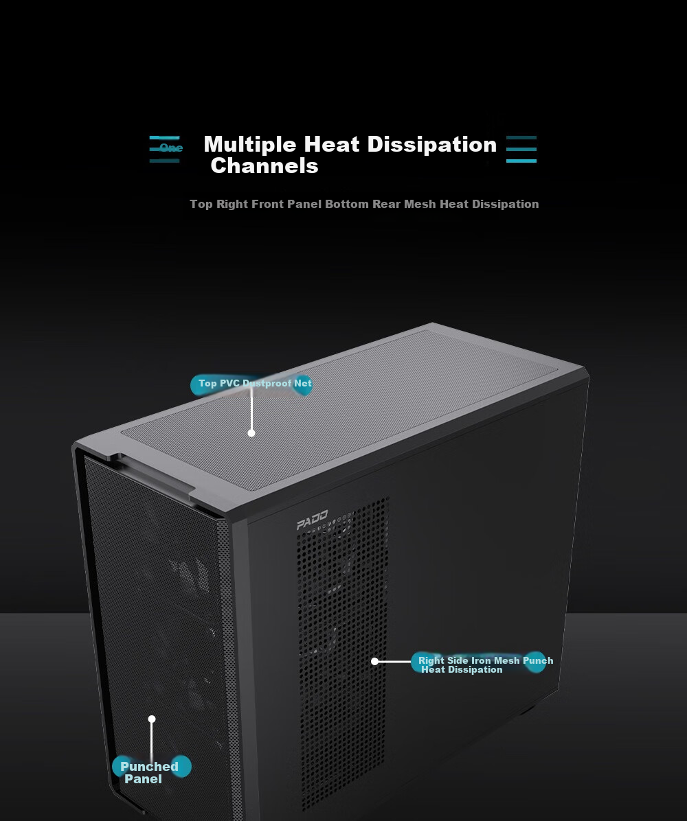 PADO W6 White MESH Mesh Cooling Case (Supports MATX Motherboard, Glass Side Panel, Steel Mesh Front Panel, Independent PSU Compartment, Dust Filter, Supports 4080 Graphics Card) White 9