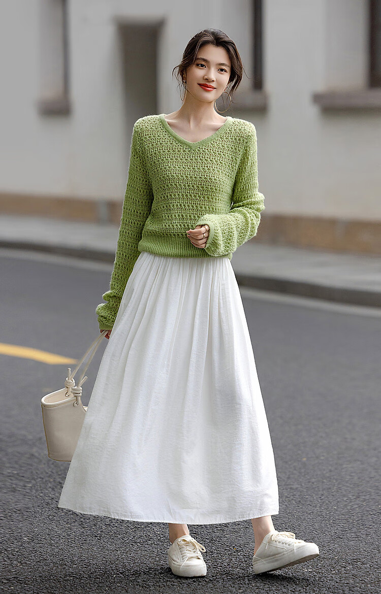 Dme [Containing Wool] Spring And Autumn Gentle V-Neck Hollow-Out Sweater, Body-Hugging, Girly Short Knit Top for Wome 16