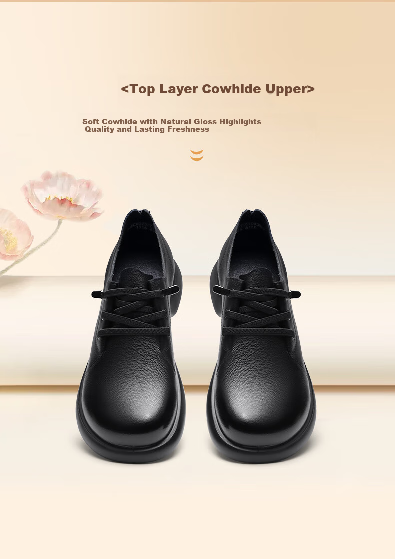 Qiangren Comfortable Soft Casual Women's Shoes, Top-Grain Leather Women's Flats, Wide Fit, Not Easy to Squeeze Feet, JDA73271, Black, Size 35 3