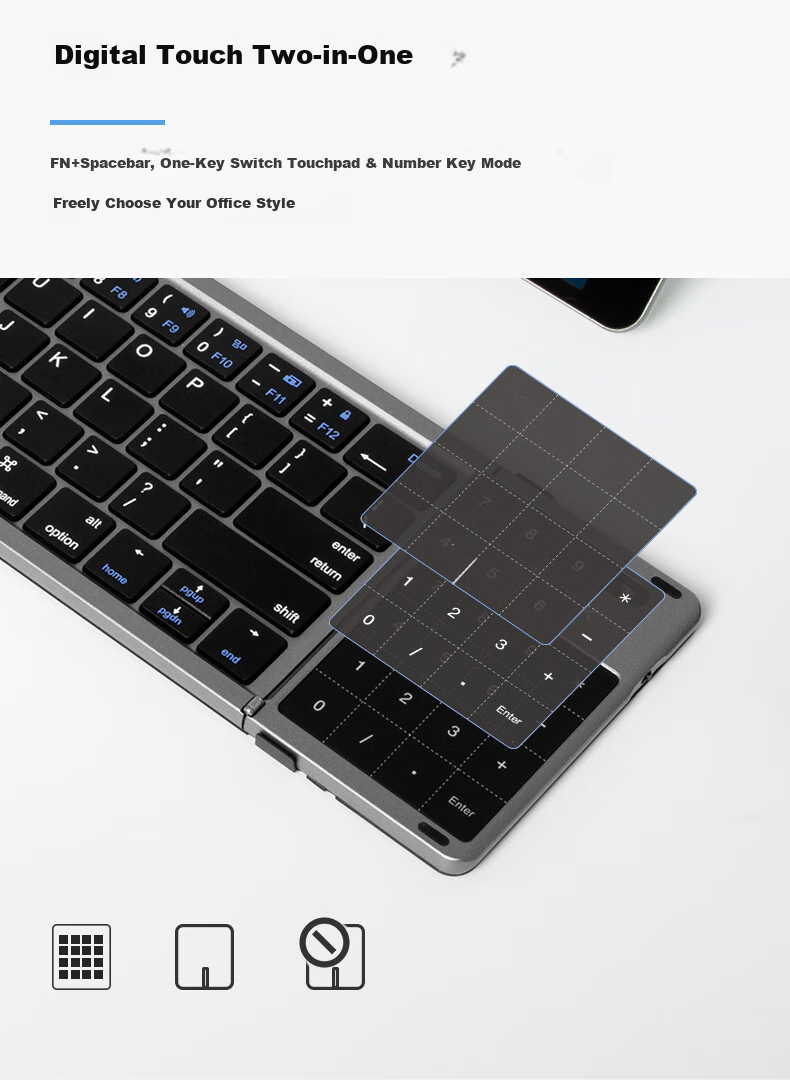 Delux KF18 Ultra-Thin Foldable Keyboard, Wireless Bluetooth Dual-Mode Keyboard for Laptops, Smartphones, IPad Tablets, Office Use, Quiet, Compact, Portable with Digital Touchpad Functio 4