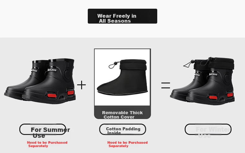 SooGree Men's Short Rain Boots, Lightweight And Stylish, Non-Slip, Wear-Resistant, Waterproof Work Shoes for Fishing 8