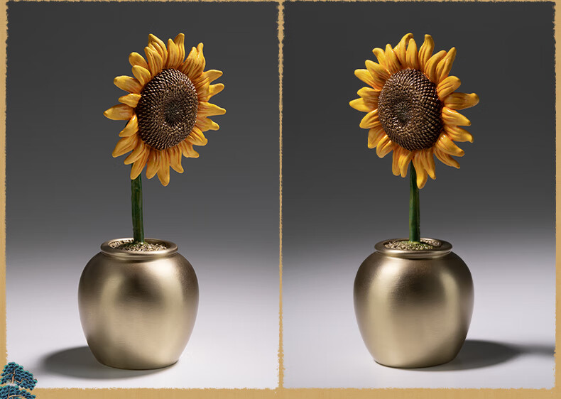 Tongshifu "One Move to Win" Living Room Desktop Sunflower Copper Ornament, Home Decor Craft Item 6