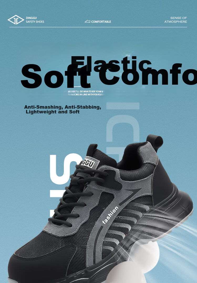 Dinggu Safety Shoes for Men, Ultra-Light Steel Toe Cap, Anti-Smashing, Anti-Puncture, Safety Work Functional Shoes, 950 Heihui 42 1