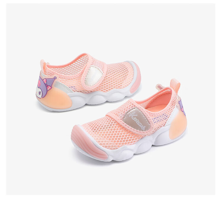 HELLOKITTY Girls' Sports Shoes, Summer Mesh Shoes, Kuromi Children's Soft-Soled Breathable Walking Shoes, 6807 Pink And White, Size 28 9