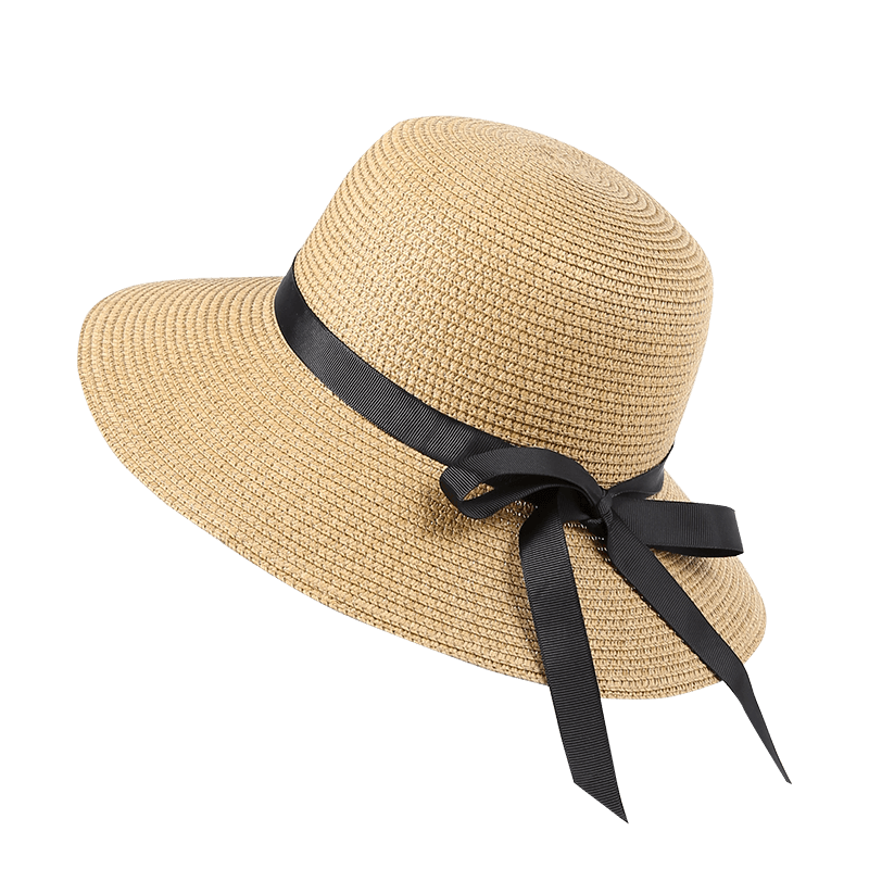 CACUSS Women's Sun Protection Hat, Spring And Summer Straw Hat, Sun Visor, Fisherman Hat, Beach Outdoor Sweet Bow Tie Khaki