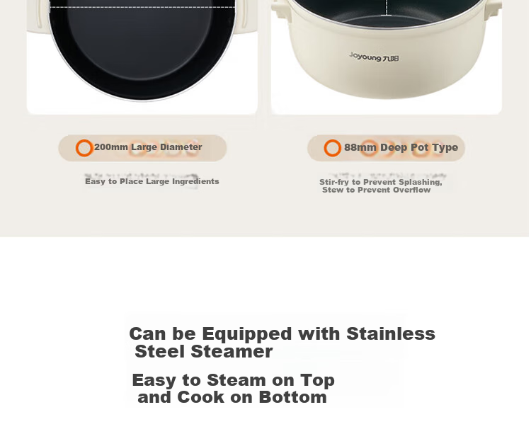 Joyoung Multifunctional Small Cooking Pot, 2.5L Detachable Electric Hot Pot, Non-Stick Coating, Student Dormitory Electric Hot Pot HG25-G211S with Steamer 16