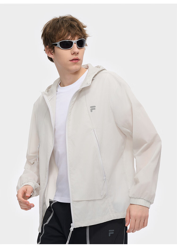 FILAFUSION FILA Trendy Couple's Woven Jacket, Summer Loose Sun Protection Hooded Top 4