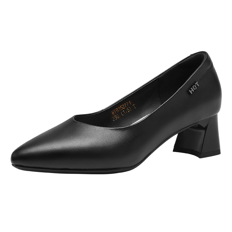RED DRAGONFLY Women's Leather Shoes, Chunky Heel Commuter Flats, Work Shoes, Comfortable High Heels WTB152771 Black Size 37