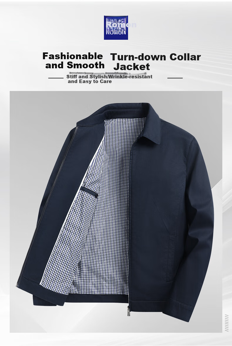 ROMON 100% Pure Cotton Jacket for Men, Middle-Aged And Young, Spring And Autumn Outerwear, Workwear Casual Lapel Dad's Outfit, Men's Jacket 1