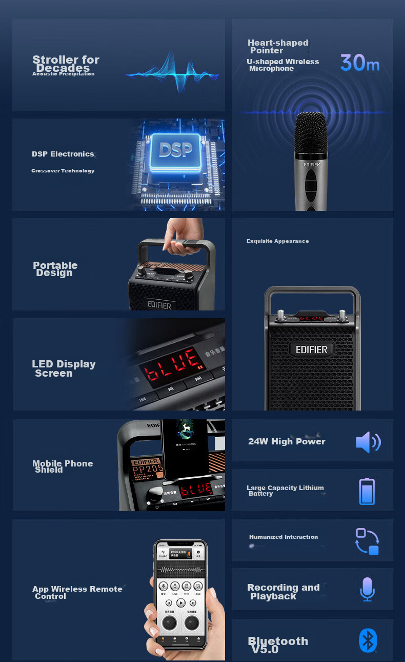 EDIFIER PP205 Portable Bluetooth Speaker, Karaoke Speaker, Square Dance Sound System, Stage And Conference Teaching Amplifier 3