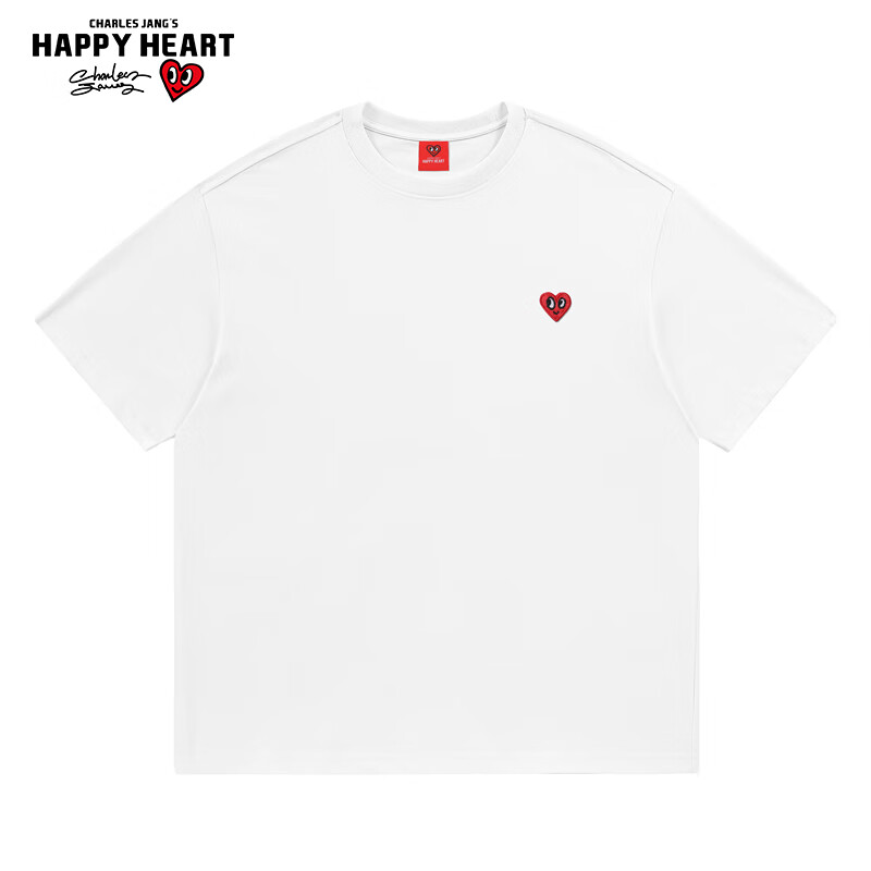 Chaersitaoxin [Wu Lei's Choice] Short-Sleeve T-Shirt for Men And Women, Summer New Style Pure Cotton Heavyweight Heart Embroidery, White, S