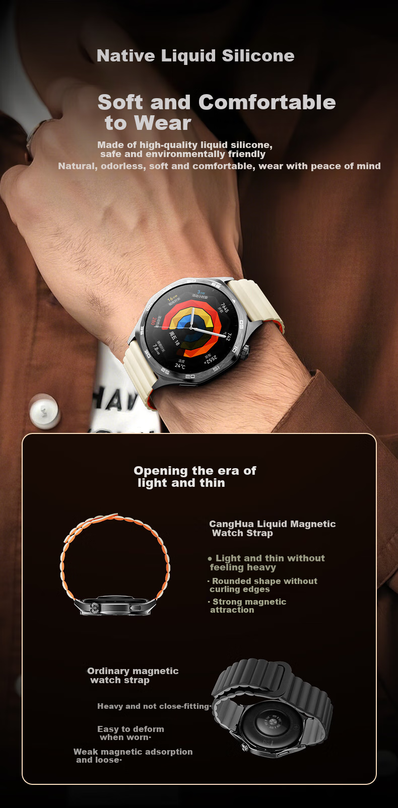 CangHua Compatible with Huawei Watch Bands, Silicone Magnetic Strap for Watch5/watch4Pro/3/GT6/GT6Pro/GT5/GT4/GT3Pro/GT2, Loop Style, Suitable for Men And Wome 3