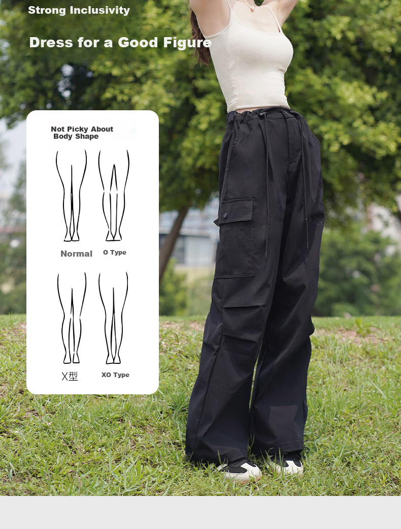 CAMEL Functional Cargo Parachute Pants, Unisex Drawstring Wide-Leg Trousers, 733CAYL6016C, Charcoal Gray, Size L 8