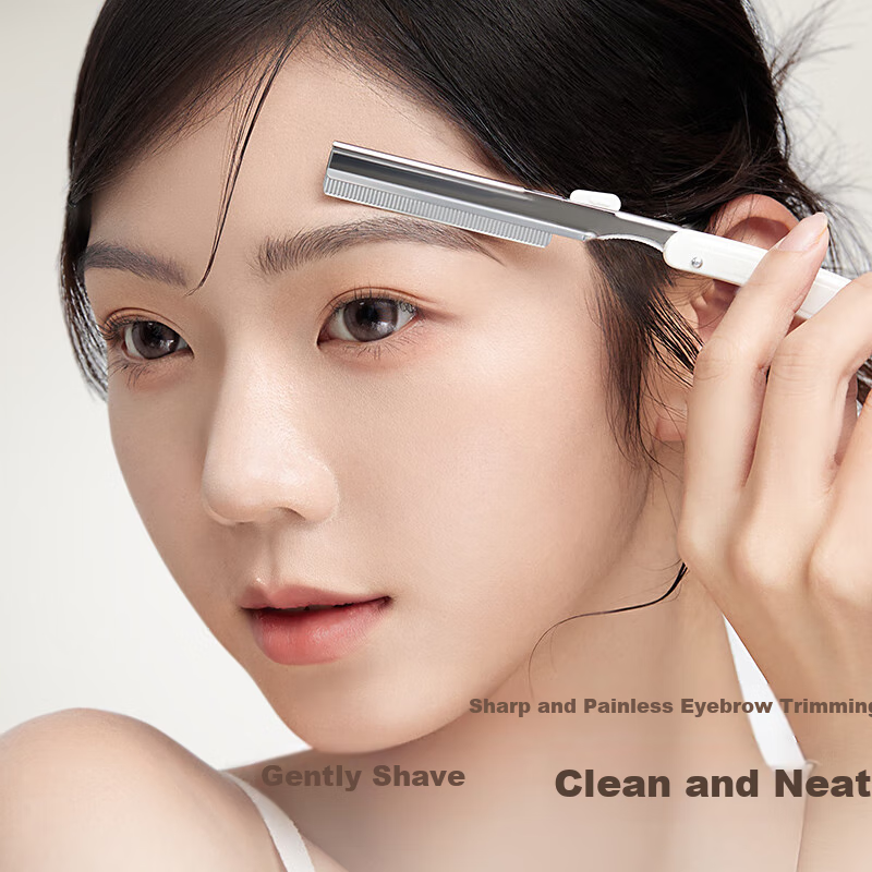 Goood New Stainless Steel Eyebrow Razor Blades for Beauty Salons (30 Pieces + Blade Holder), for Women's Eyebrow Shaving And Men's Eyebrow Trimming