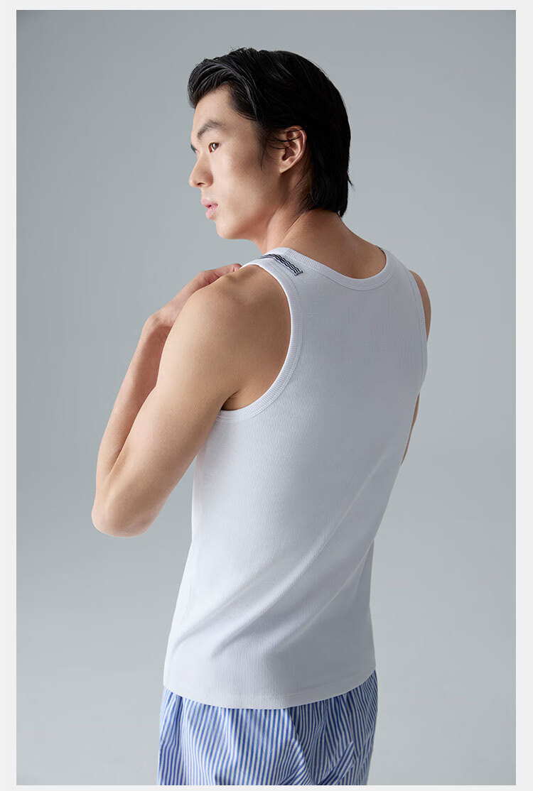 HLA [Chen Zheyuan's Choice] Men's Tank Top, Sleeveless Cotton Striped Textured Undershirt, Basic Thin Undershirt for Layering 11