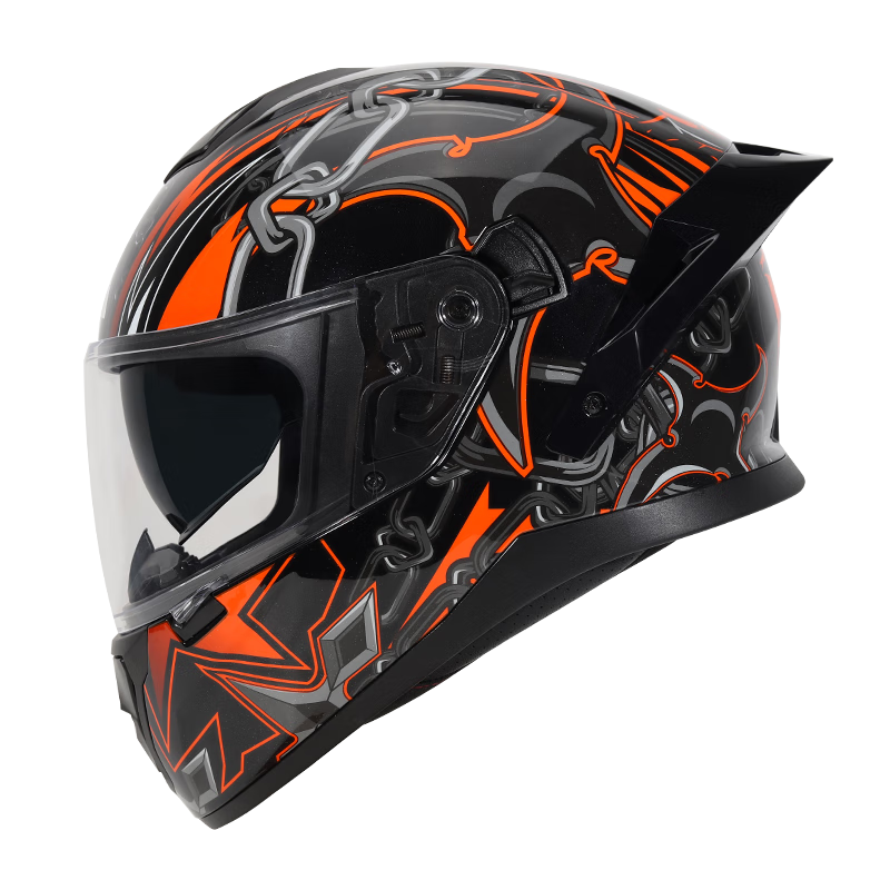 ZNPAM928 Dual-Lens Motorcycle Helmet Winter Warm Unisex Four-Season Full Face Orange Black Ninja M