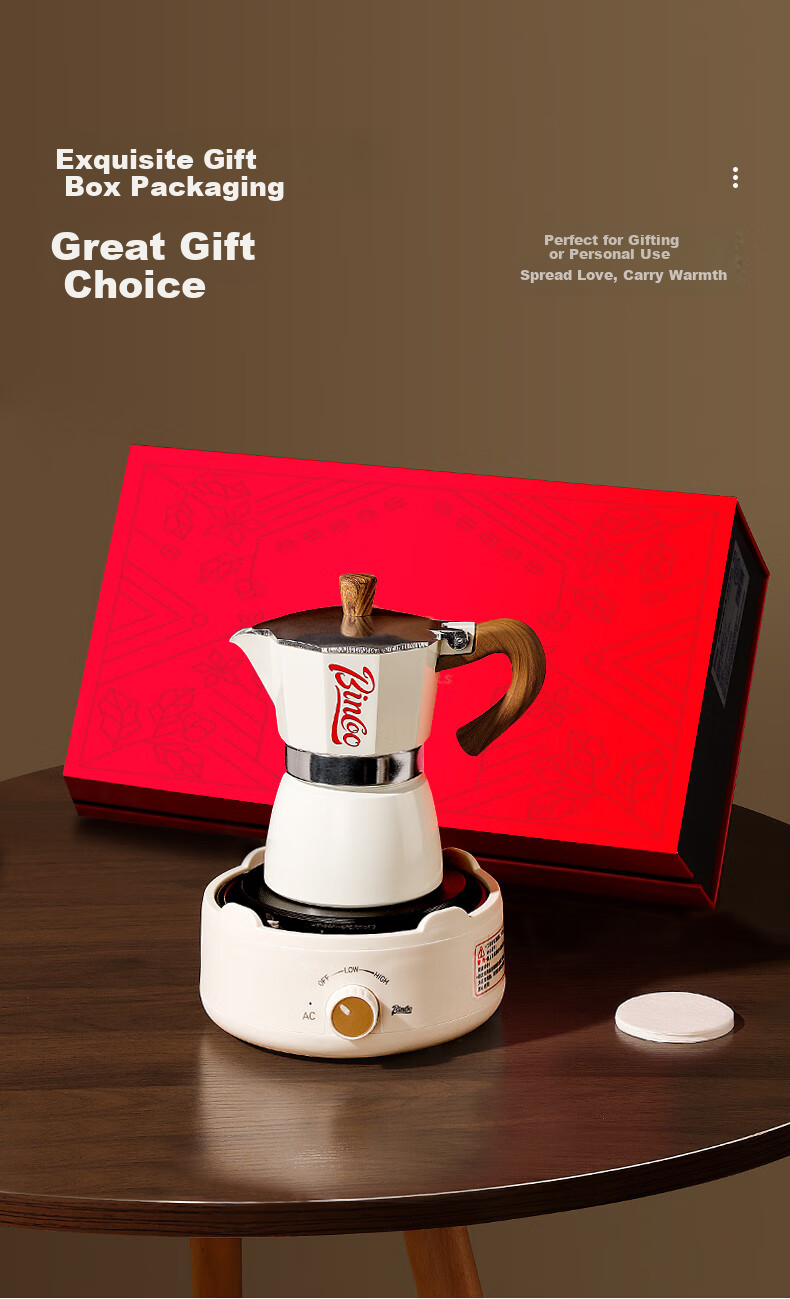 Bincoo Moka Pot Gift Set, Italian-Style Coffee Maker for Home Use, Birthday Gift, National Day Present 4
