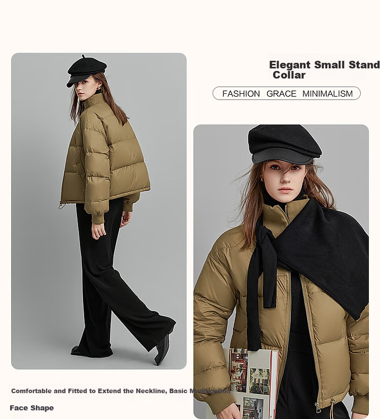 Dme [Tade Xie Erxing] Winter Stand-Collar 90% Duck Down Outdoor Long-Sleeve down Jacket for Women, Short Style, Deep Khaki, XS 5