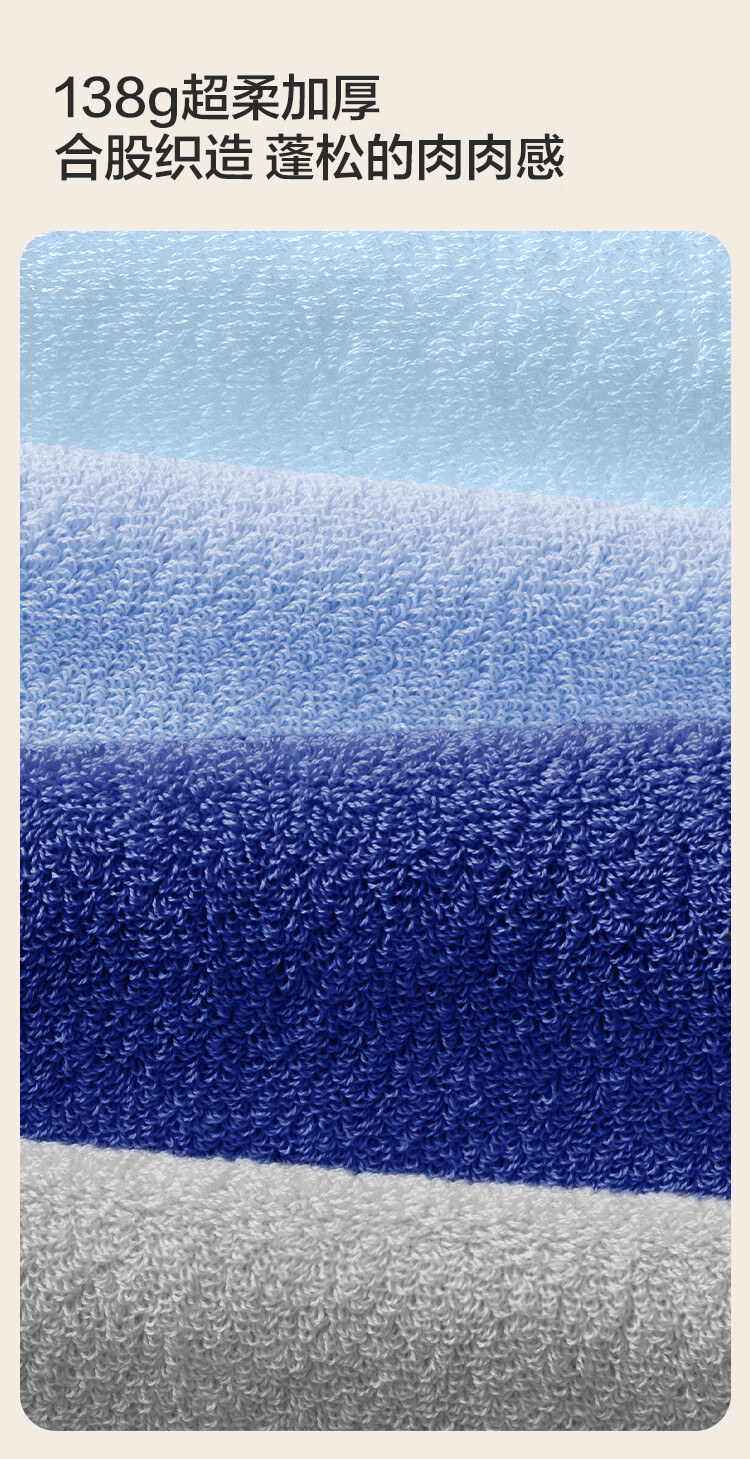 JD Original 138g Thickened Muliandai Towel, 10A Antibacterial And Anti-Mite, Pure Cotton Men's Face Towel, 2 Pieces, Blue + Gray 10