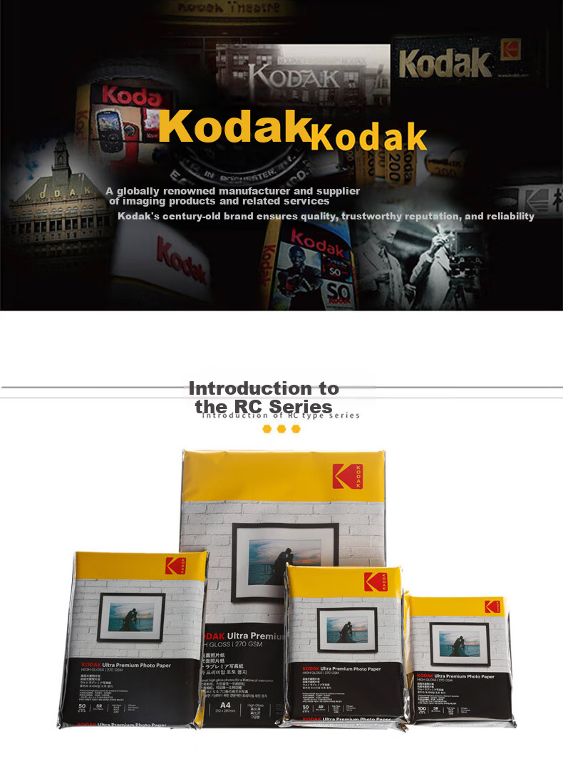 KODAK, 4R/6 Inch, 270g Waterproof RC Glossy Photo Paper, Inkjet Printing Photo Paper, 50 Sheets in Colorful Bag, 9891-102 2