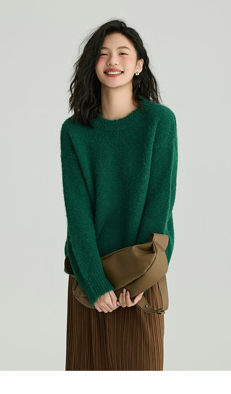 Dme Wilderness Forest Sweater Winter Style Knitted Top Retro Brightening Lazy Round Neck Sweater for Women, Dark Coffee Color, M 19