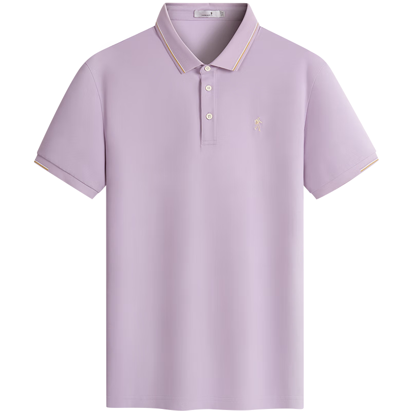 DANCING WOLVES [Mulberry Silk & Instant Cooling] Exquisite Embroidered Men's Short-Sleeve POLO Shirt 504 Light Purple L(175)
