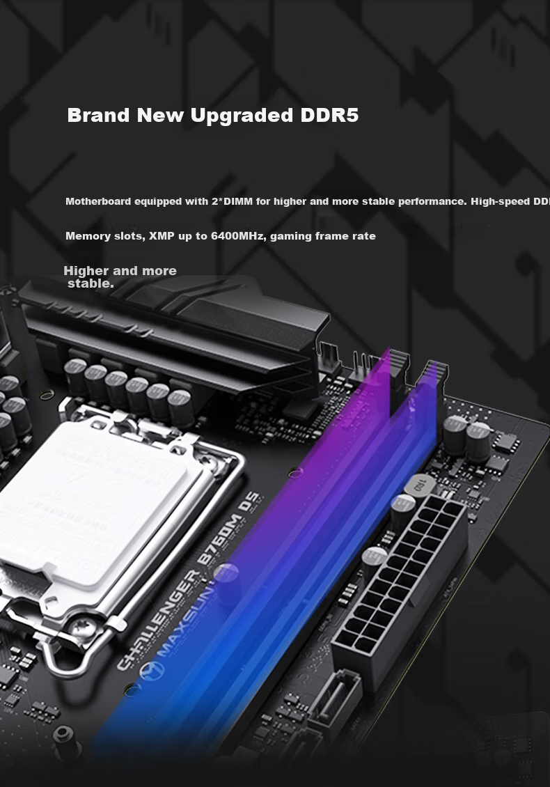 MAXSUN MS-Challenger B760M D5 Motherboard for Gaming, Supports DDR5 CPU 12600KF/13400F/14600KF (Intel B760/LGA 1700) 6