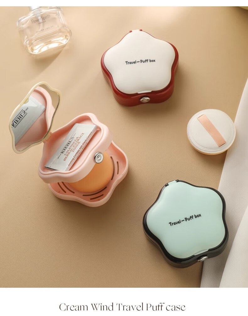 Fanyejia Breathable Powder Puff Storage Box, Makeup Mirror Dust-Proof Flip Lid Case, Air Cushion with Air Holes Empty Box 8