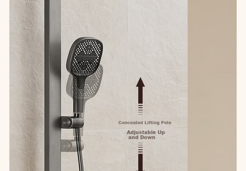 Anhua Bathroom Shower Set, Complete Integrated Brass Pressure-Increasing Square Tube, with Digital Display, Gunmetal Gray, N4G9041GGW 35