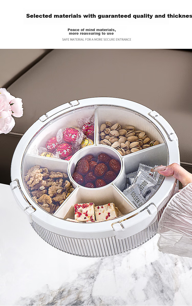 Fanyejia Luxury Dried Fruit Snack Storage Box, Double-Layer Rotatable Sealed Moisture-Proof Compartmentalized Home Living Room Candy Basket with Large Capacity 2