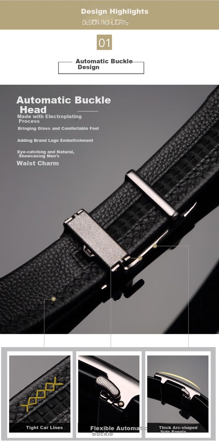 CROCODILE Men's Automatic Buckle Belt, Top-Grain Leather, Casual Youth Belt, Birthday Gift DT2581 for Boyfriend 3