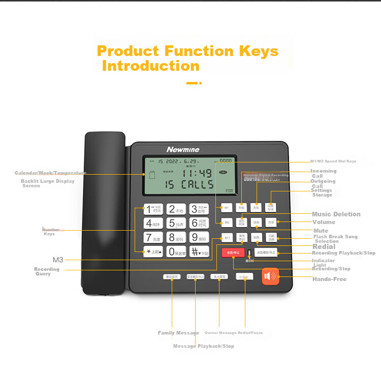 Newmine HL2008TSD-2084 (R) 16GB Long-Lasting Recording Telephone, Automatic Recording, Auto-Answer, One-Key Dialing 14
