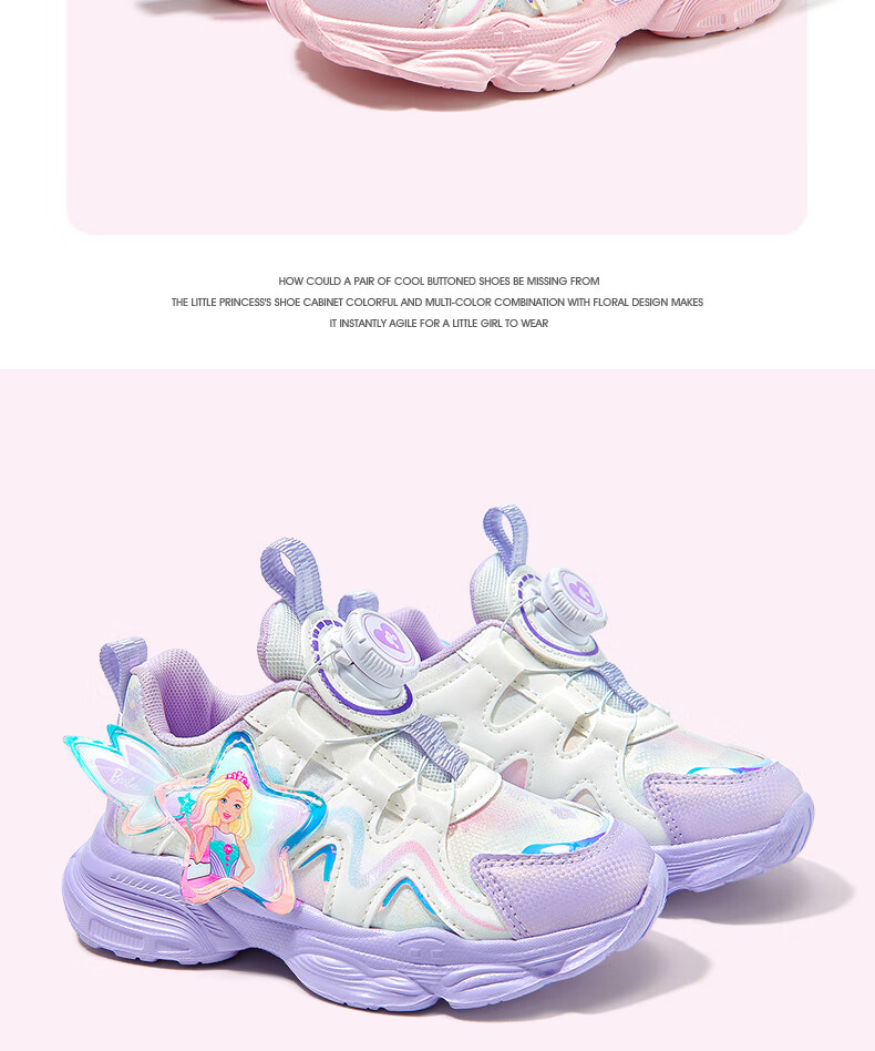 Barbie Girls' Spring And Autumn Single-Lining Princess-Style Sneakers with Rotary Buckle for Running, DA6703 Pink Size 30 10