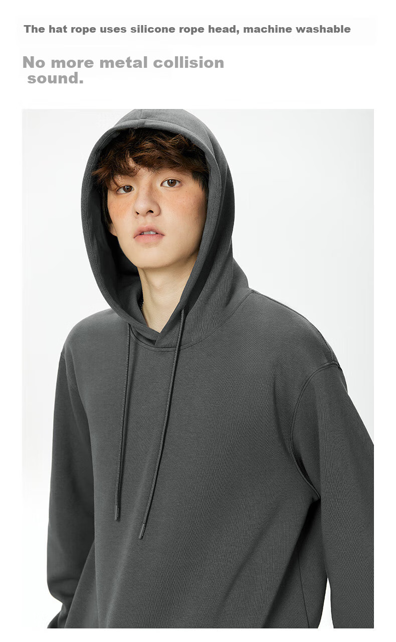 MINISO Thickened Lamb Fleece Hoodie Men's Winter Cold-Resistant Warm Heavyweight Versatile Pullover Light Beige XL 5