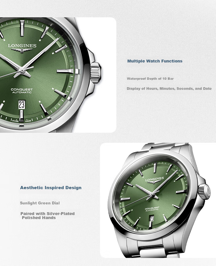 LONGINES Swiss Watch, Conquest Series Dynamic Men's Steel Strap Mechanical Watch L38304026 7