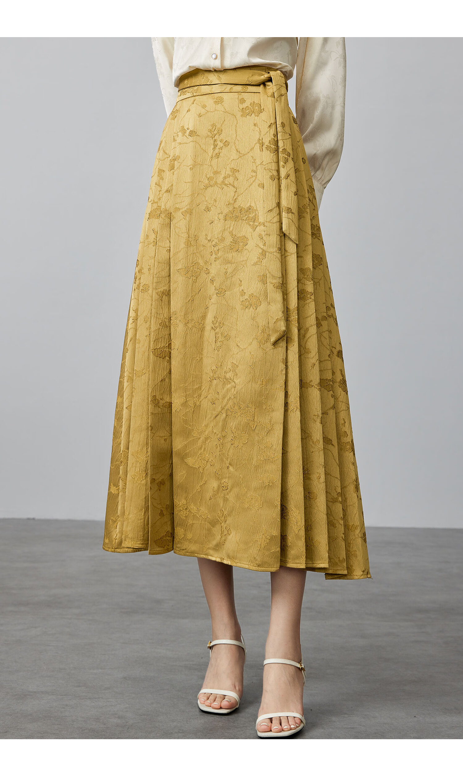 Fan Qin New Chinese Style Jacquard Horse-Face Skirt Spring Loose Half Skirt for Women, Slimming Effect 441Q72650 Antique Bronze Gold 11