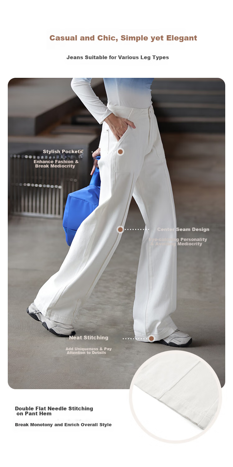 DME Straight-Leg Large Pocket Decorative Long Pants Thickened Autumn Winter Single-Button Fleece-Lined Straight Denim Jeans for Women 6