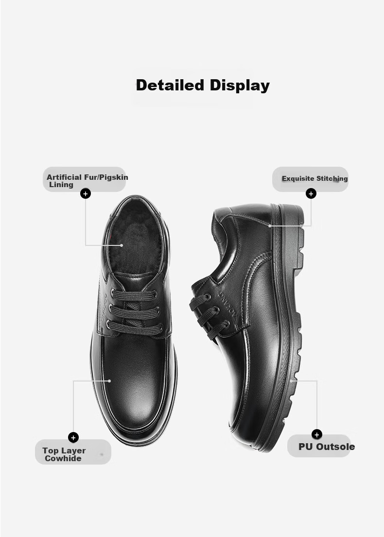 Aokang Men's Shoes with Fleece Lining, Warm Business Leather Shoes, Lace-Up Comfortable Casual Formal Shoes, Black Fleece Style, Size 42 15