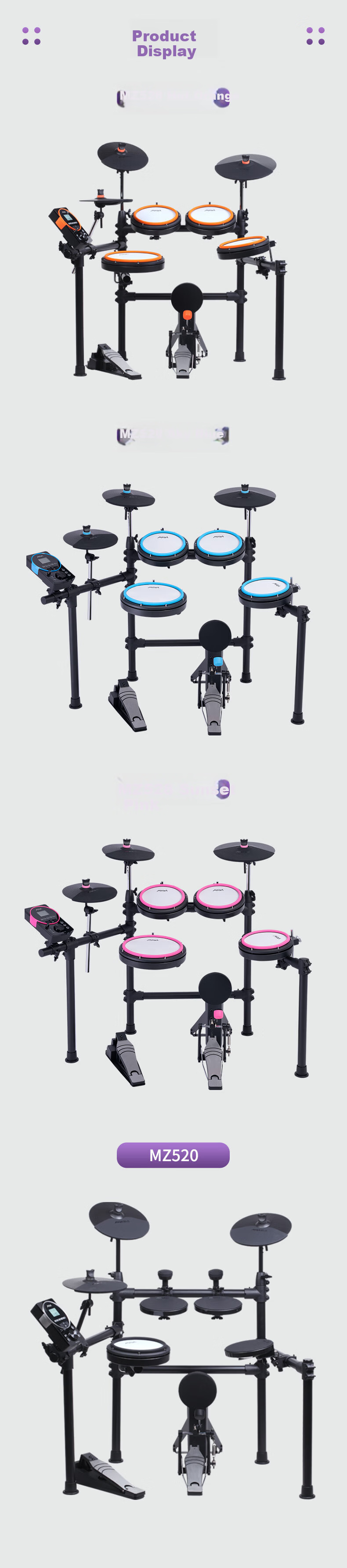 MEDELI Electronic Drum MZ537 Drum Set Beginner Electric Drum Dual Chinese Bluetooth Foldable 2