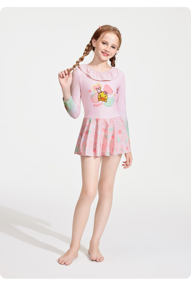 B.Duck Children's Swimsuit for Girls, Cute Printed Short-Sleeve Two-Piece Swimwear, Quick-Dry Vacation Swimwear for Toddlers And Young Childre 3
