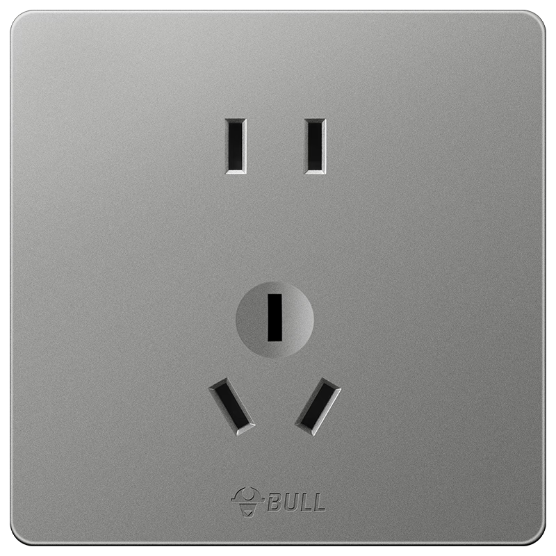 BULL Switch Socket G12 Series, 10A Five-Hole Socket, 86-Type Socket Panel G12Z223S, Space Gray