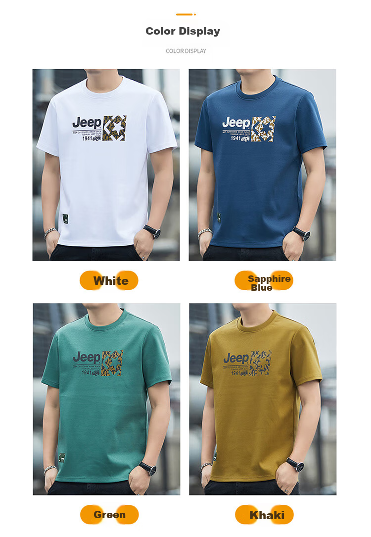 JEEP Men's Short-Sleeve T-Shirt, Summer Round Neck Thin Loose Breathable Versatile Clothing, White, Size L 5