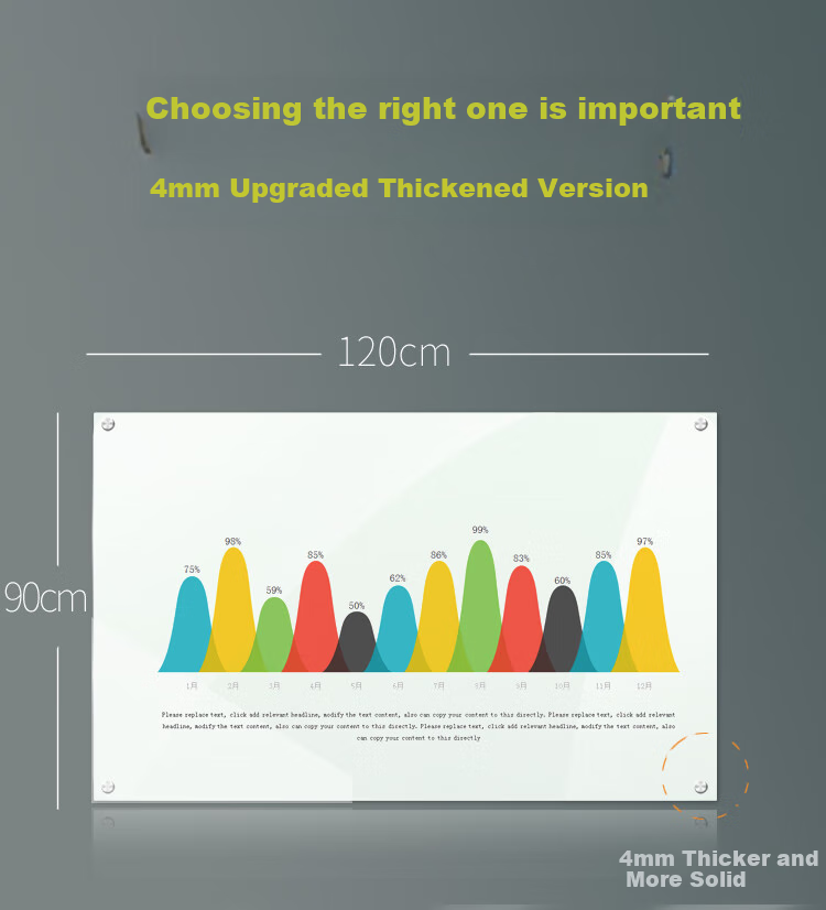 AUCS Tempered Glass Whiteboard Hanging Wall 120*90cm, Magnetic Large Blackboard for Classroom Teaching, Office Meeting And Training 3