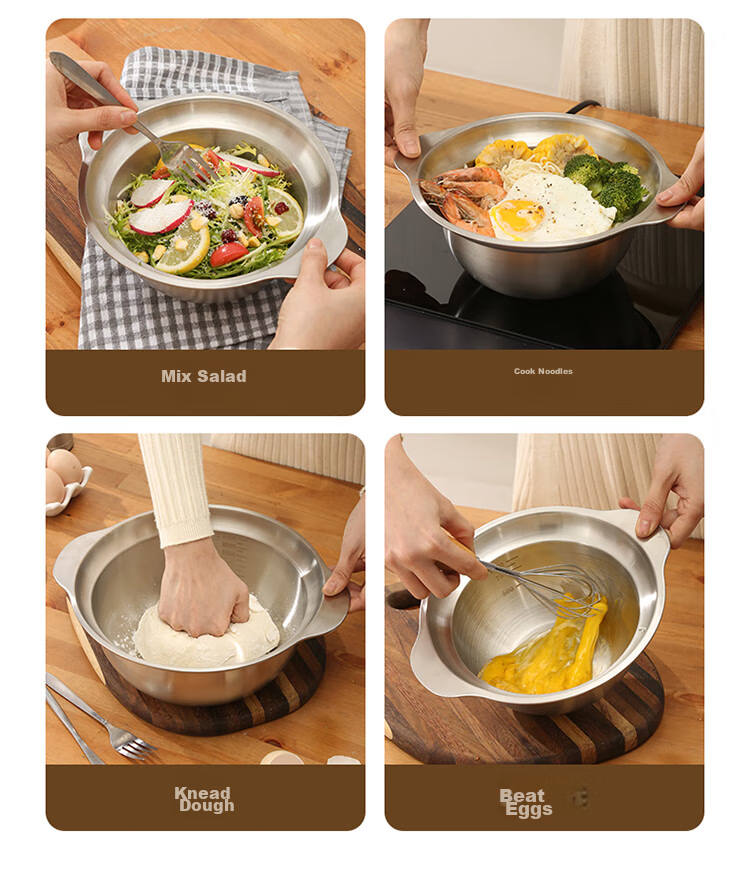 MAXCOOK Stainless Steel Bowl Set of Three, Extra Large And Thick Seasoning Bowl, Dough Mixing Bowl, Vegetable Washing Bowl, And Seasoning Bowl Set MCWS-3 6