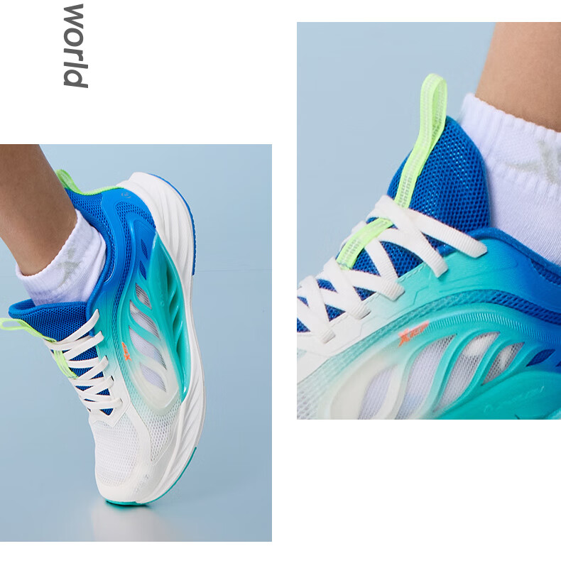 XTEP [Hydrogen Wind 8.0] Children's Running Shoes for Boys, Lace-Up Sneakers, XTEP White/Dragon's Breath Purple/Beijing Blue, Size 40 3