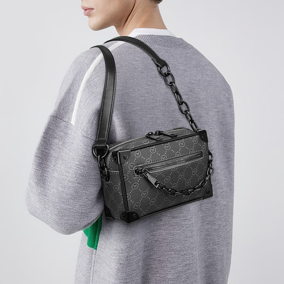 MARK FAIRWHALE Premium Men's Crossbody Bag, Vintage Pattern Chain Bag, Men's Shoulder Bag for Commuting, Portable Phone Bag, Small Messenger Bag