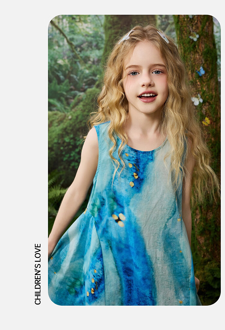 ASK JUNIOR Kids Dress Girls 2026 Summer Sleeveless Vest Dress Beach Vacation Style Princess Dress Green 130 26